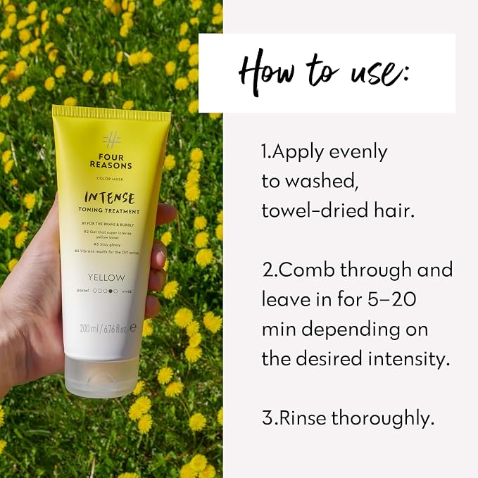 FOUR REASONS Color Mask INTENSE- Yellow – (27 Colors) Intensive Toning Treatment - Color Depositing Conditioner – Semi Permanent Hair Dye for Lightened and Colored Hair– 100% Vegan, 6.76 fl oz