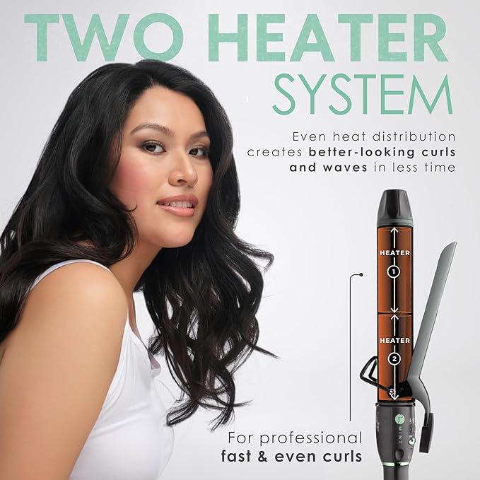 MINT Professional Extra Long Hair Curling Iron 1 inch | 2-Heater Ceramic Long Barrel Curling Iron | 1 Inch Curling Iron Hair Curler for Small to Medium Curls | International Dual Voltage