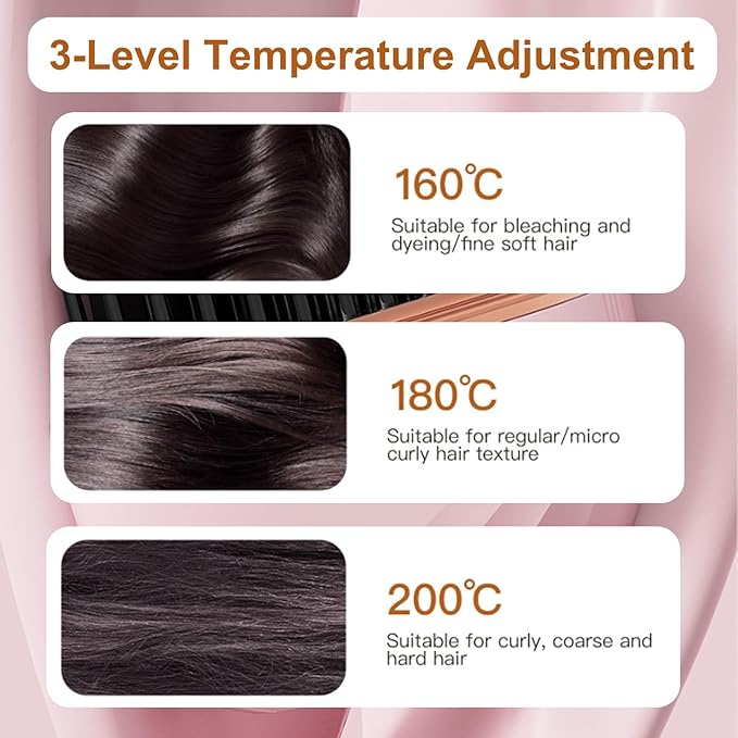Mini Hair Straightener, Rechargeable Hair Straightener Brush Portable, Fast Heating Hot Comb 3-Speed Temperature Control with Anti Scald Shell for Daily Use