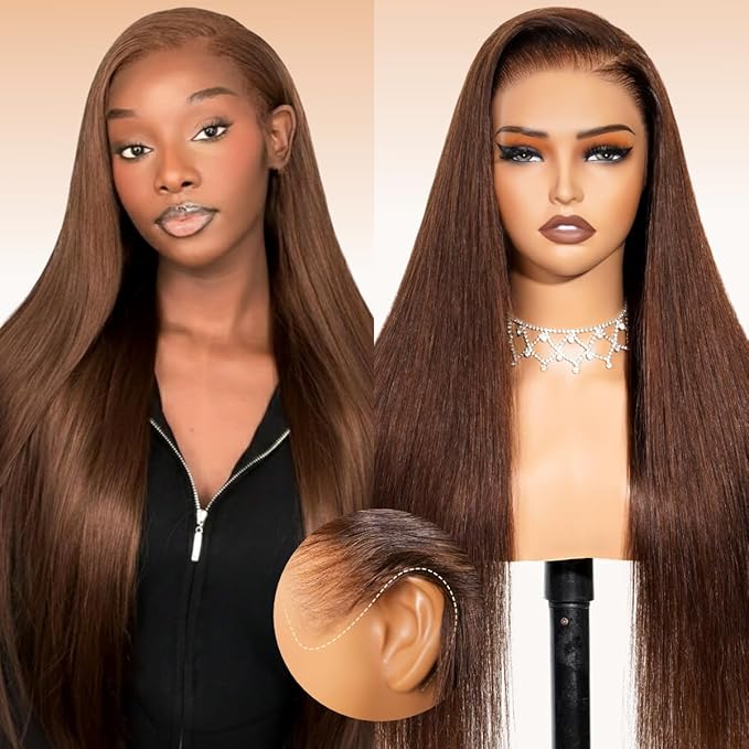 Arabella 13x6 Chocolate Brown Lace Front Wig Human Hair 4# Stright Wigs Human Hair Pre Plucked Pre Bleached Pre Cut Glueless Brown Frontal Wig Human Hair 30 Inch