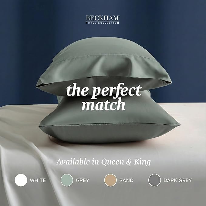 Beckham Hotel Collection 100% Cotton Pillow Cases Standard/Queen Size Set of 2, 500TC, Luxury Sateen Pillowcases, Open End, Breathable, Moisture-Wicking, Aqua Gray