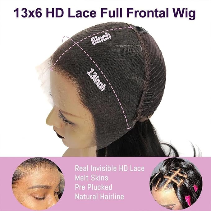 WOWANGEL 13x6 HD Lace Front Wigs Human Hair Body Wave Pre Plucked SKINLIKE 0.1mm Extremely Thin Real HD Lace Front Wigs 180% Density Glueless Human Hair Wigs for Women 24 Inch