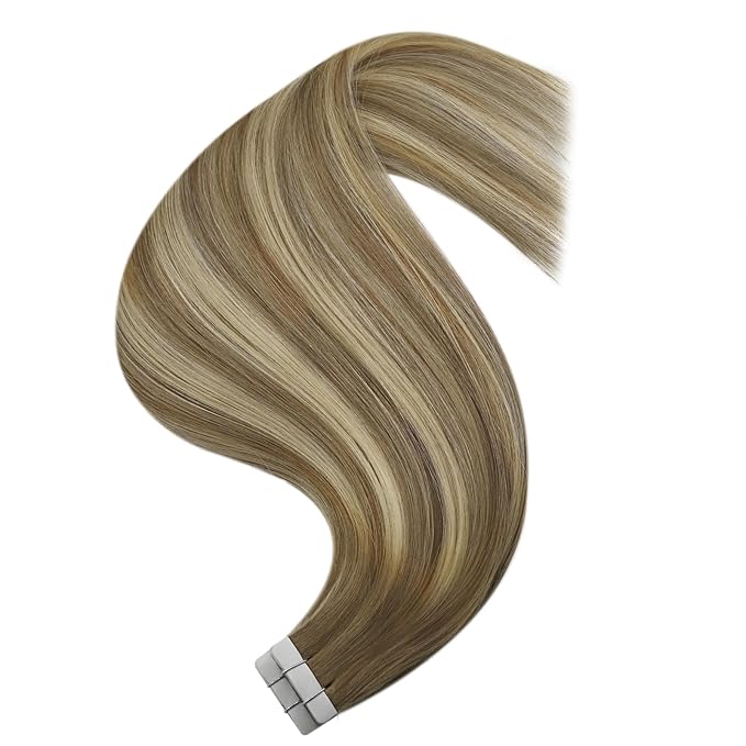 YoungSee Tape in Extensions Human Hair Balayage Brown Hair Extensions Tape in Ombre Light Brown to Blonde Tape-in Hair Extensions Real Human Hair 14 Inch 20pcs 50g for Daily