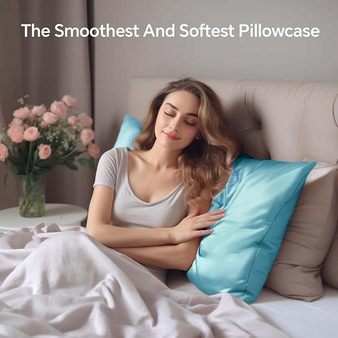 INFIIXSO Mulberry Silk Pillowcase for Hair and Skin, Silk Pillow Cases Queen Size Set of 2 with Hidden Zipper 20"x30", Ultra Smooth and Soft Cooling Pillow Cases for Hot Sleepers(Ocean Mist, 2 Pack)