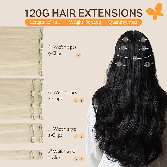 DOORES Human Hair Extensions, Platinum Blonde 12 Inch 7pcs 80g, Clip in Hair Extensions Real Human Hair Remy Hair Extensions Clip in Human Hair Extensions Human Hair Natural Silky Straight