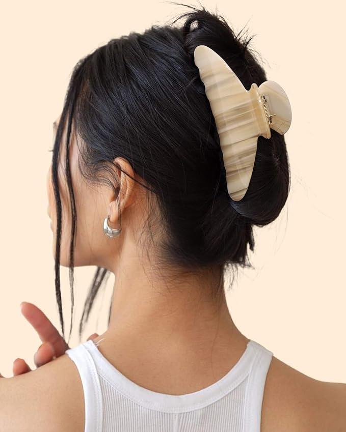 HAIMEIKANG Large Acetate 4 Inch Hair Claw Clip for Women - French Style Hair Claws for Thick Hair with Non-Slip Teeth, Hair Accessories for Updos, Buns & Ponytails