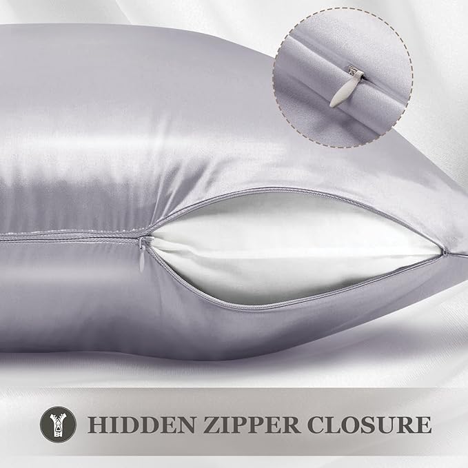 Adubor 100% Silk Pillowcase - Mulberry Silk Pillow Cases, 23 Momme 6A Grade Fibers, Silk Pillow Case for Hair and Skin Health, with Hidden Zipper (Queen 20''x30'', Silver Gray, 1PC)
