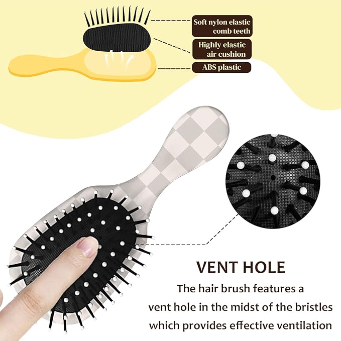 Mini Hair Brush,Cute Detangling Travel Hair Brush,Soft Bristles for Effortless Tangle Removal,Detangler Hairbrush for Women Men Boys Girls Kids Wet Dry All Hair Types (Grey Grid, Mini)