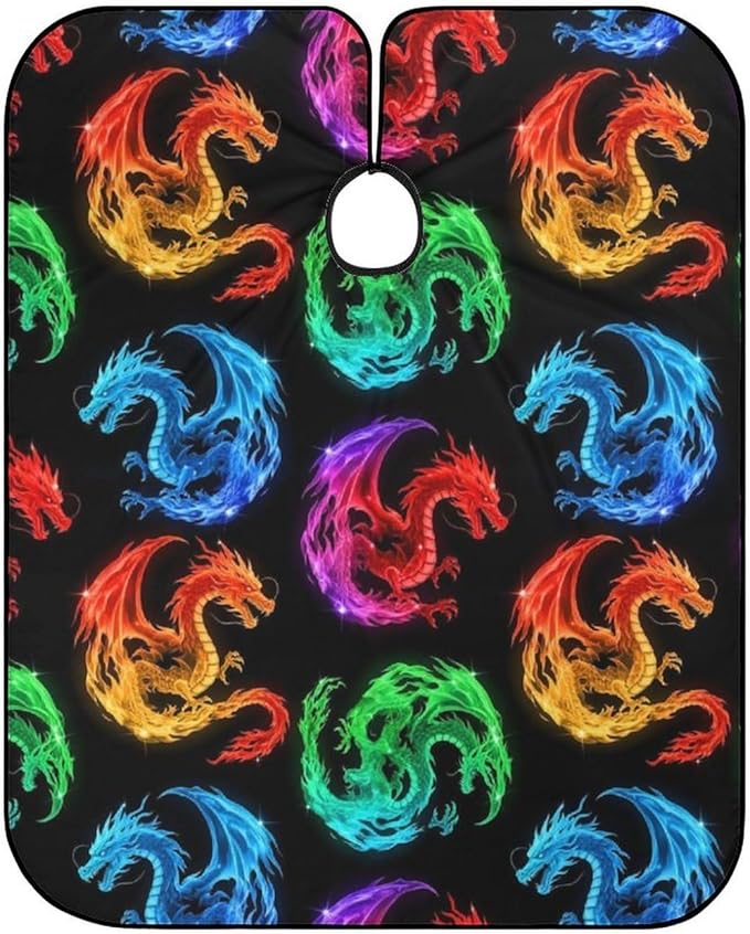 Hairdresser Cape Cool Fire Rainbow Dragon Hair Cutting Gown, Large Long Haircut Apron for Hair Cutting Styling, Haircut Tools