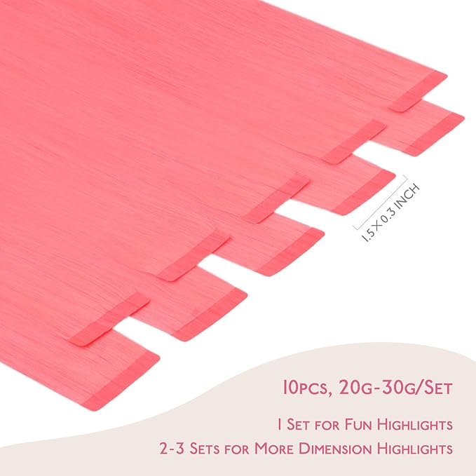 WENNALIFE Tape in Hair Extensions Human Hair Light Pink Tape in Extensions, 10pcs 20g 10 inch Remy Invisible Tape Ins Straight Colored Soft Real Human Hair Tape in Extensions Refill Set Extensions