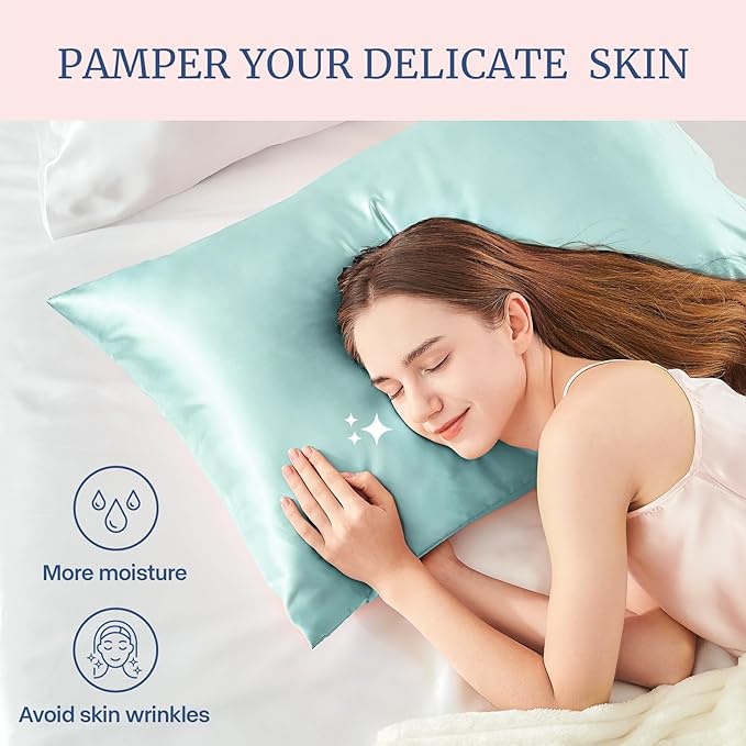 BEDELITE Satin Pillowcase for Hair and Skin, Super Soft Similar to Silk Pillow Cases 4 Pack with Envelope Closure, Cooling Pillowcases for Women Men (20"x30" Queen Size, Blue Grey)