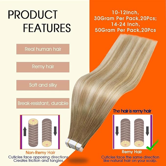 Full Shine Balayage Tape in Hair Extensions Human Hair 6/27/60 Human Hair Tape in Extensions Seamless Tape ins Human Hair Extensions for Women PU Real Human Hair Extension 20pcs 14Inch 50g