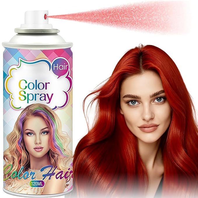 Red Hair Spray, Red Hair Spray Temporary for Women Kids Men, Red Hair Wax Dye, Temporary Hair Dye, Washable Hair Color Dye Non-Sticky, for Christmas Party,Halloween Crazy Hair Day,Cosplay(120ML)