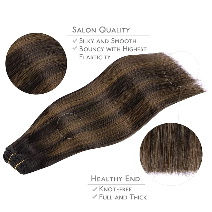 WENNALIFE Clip in Hair Extensions Real Human Hair, 22 Inch 120g 7pcs Remy Hair, 24 Inch 120g 7pcs Natural Black to Chestnut Brown Balayage Straight Natural Extensiones De Cabello Humano Con Clip Ins