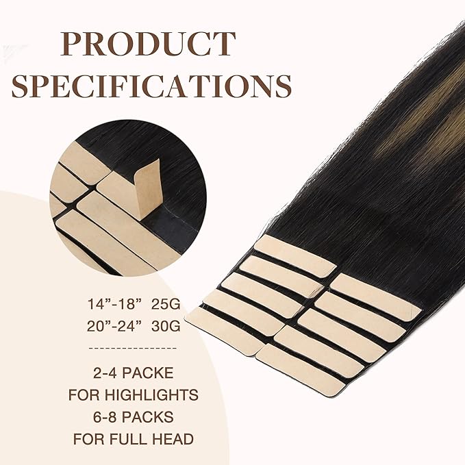 GOO GOO Tape in Hair Extensions Human Hair, 1B/6/1B Balayage Natural Black to Chestnut Brown, 18inch 25g 10pcs, Skin Weft Seamless Invisible, Silky Straight with Thick Ends, Remy Human Hair