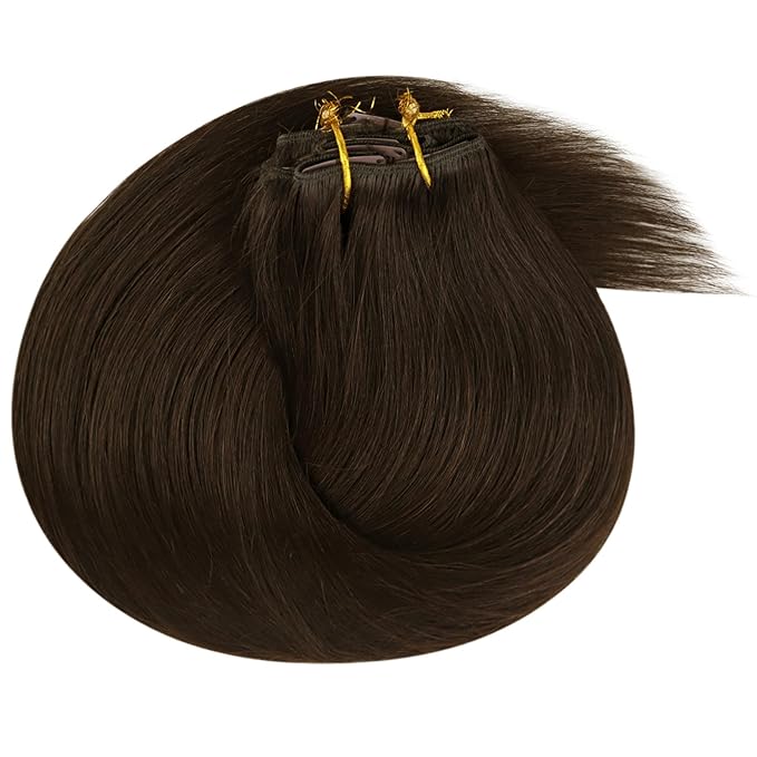 Ve Sunny Clip in Hair Extensions Real Human Hair Dark Brown Hair Extensions Clip ins 14Inch Human Hair Clip in Extensions 100g