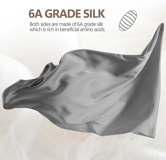 Set of 2 100% Silk Pillow Cases Queen - 6A Luxury Mulberry Silk Pillowcase for Hair and Skin - Anti-Wrinkle, Cooling & Smooth, Hidden Zipper - Pillowcases for Sleeping Women Girl, Boy, Gray