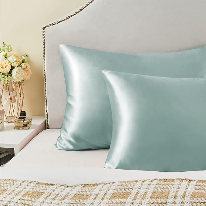 BEDELITE Satin Pillowcase for Hair and Skin, Super Soft and Cooling Similar to Silk Pillow Cases 2 Pack with Envelope Closure, Gift for Women Men(20"x40" King Size, Haze Blue)
