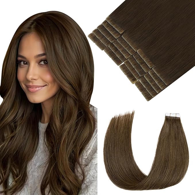 Pinkpearl Invisible Tape in Hair Extensions Human Hair, 20pcs 14inch 40g #4 Chocolate Brown Injection Tape in Extensions Real Remy Straight Seamless Silky Human Hair Injected