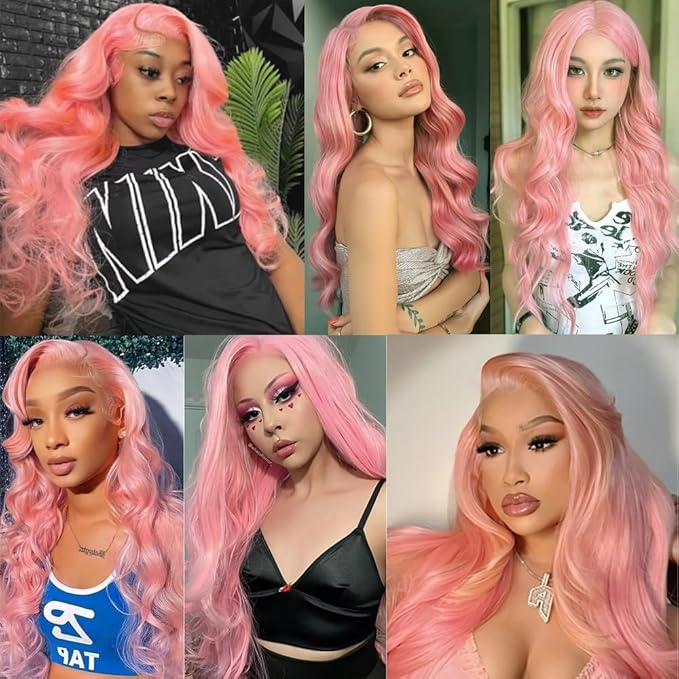 Pink Bundles Human Hair Light Pink Body Wave Bundles 20 22 24 Inch Niegmeag Peruvian Virgin Remy Hair Extensions Double Weft Soft and Silky Hot Pink Bundle Hair Weave