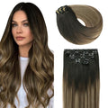 SURNEL Clip in Hair Extensions Natural Black to Chocolate Brown and Caramel Blonde Human Hair Clip in Extensions 20inch 6pcs 120g(#1B/4/27,20'')