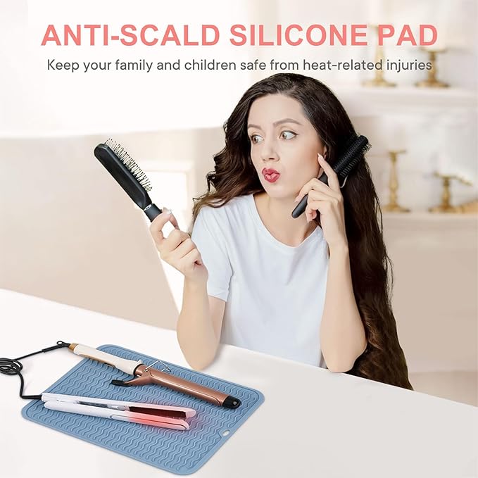 Oversize Silicone Heat Resistant Mat, Portable Travel Mat Cover with Velcro for Curling Irons, Flat Irons, Hair Straightener and Hot Hair Styling Tools(14.2" x 11")