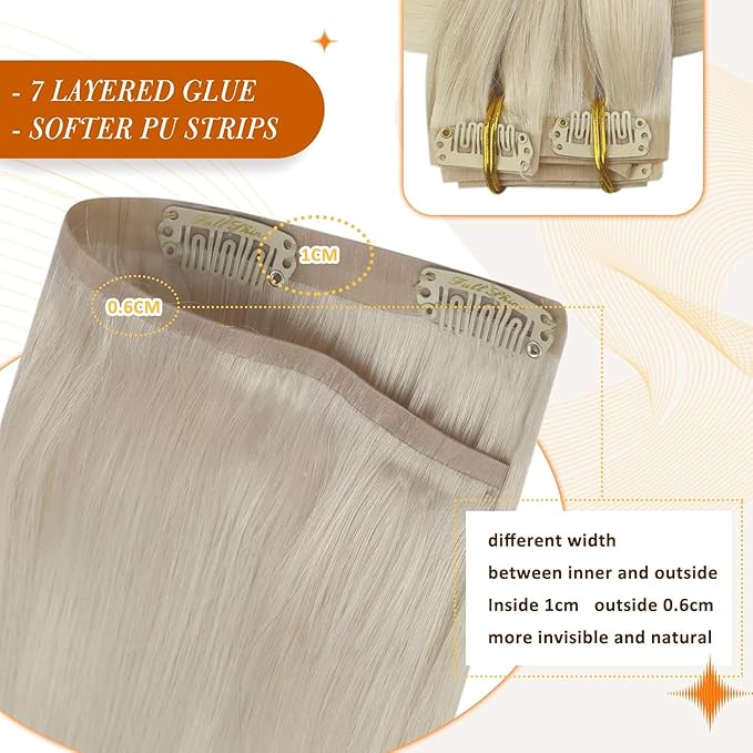 Full Shine Human Hair Clip in Extensions Blonde Seamless Hair Extensions Clip in Invisible Blonde Extensions Clip in PU Weft for Women Full Head 14 Inch 8 Pcs 120 G