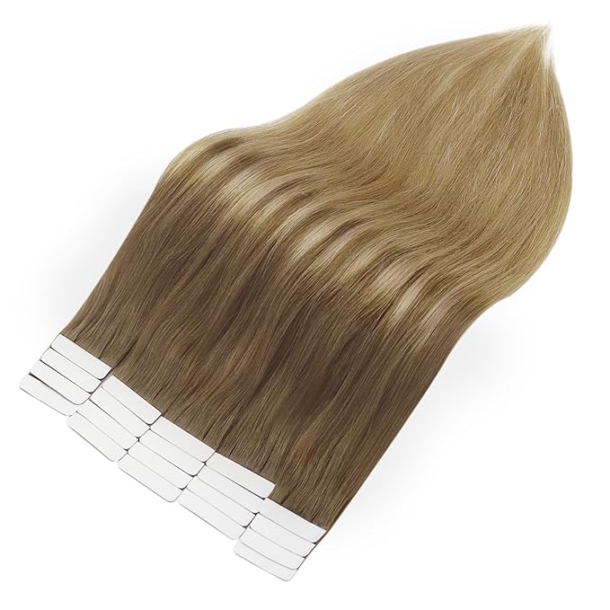 Full Shine Tape in Hair Extensions Human Hair 14 Inch Tape in Extensions Balayage Color 10 Light Brown Fading to 14 Golden Blonde Invisible Tape in Hair Extensions for Women 20 Pcs 50 Grams Remy Glue