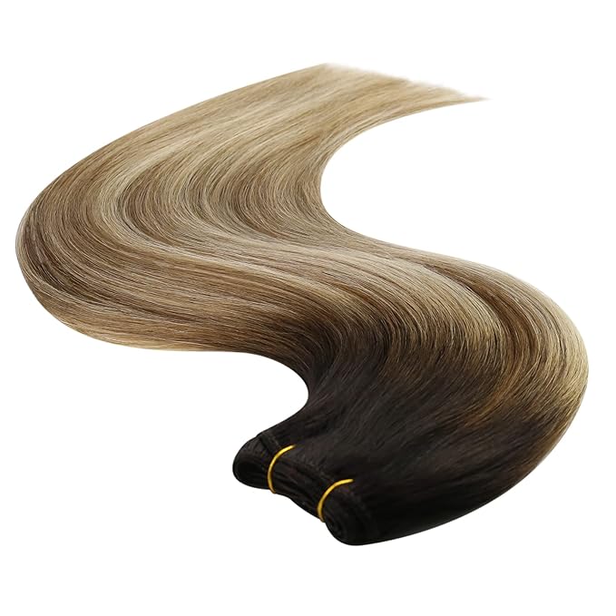 YoungSee Weft Hair Extensions Brown Balayage Sew in Extensions Ombre Hand Tied Weft Hair Extensions Human Hair for Women Dark Brown Roots to Medium with Ash Blonde 100G 20In