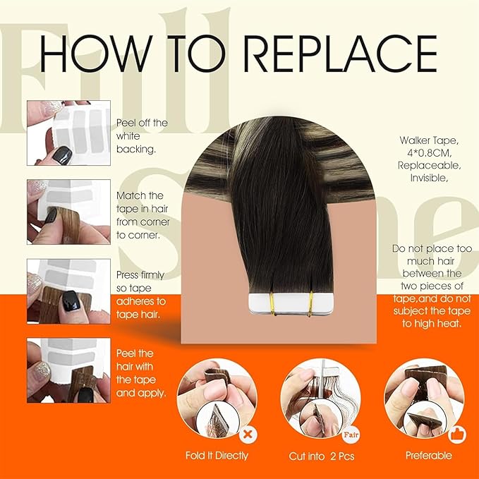Full Shine Human Hair Tape in Extensions Seamless Tape in Hair Extensions Real Human Hair Color 2 Brown to 60 Blonde And 2 Brown 50G Invisible Tape ins Human Hair 22Inch Double Sided Tapes 20Pcs