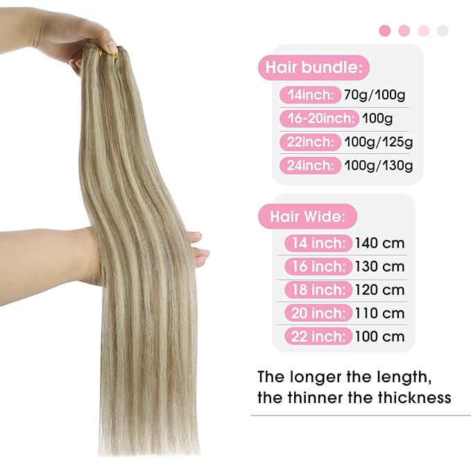 YoungSee Human Hair Sew in Extensions Highlights Double Weft Human Hair Extensions Light Brown Highlight with Blonde Weft Hair Extensions Human Hair for Woman 100G 24 inch