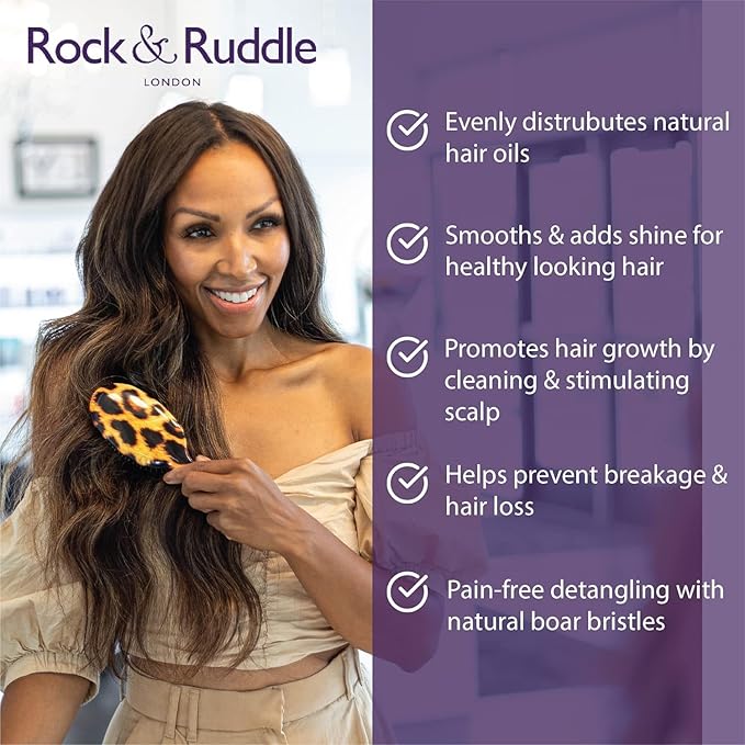 Rock & Ruddle Natural Mixed Boar Bristle Hair Brush for Women and Kids (Small/Travel Size, 17.5cm - Perfect for Wet or Dry Hair, Detangling Smoothing Blowdrying - Made in UK - Tile Blue
