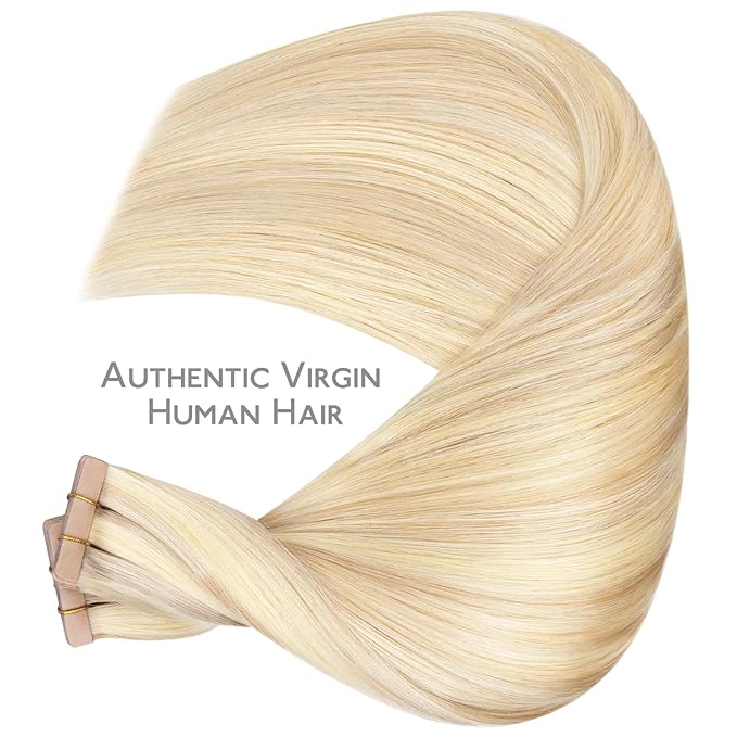WENNALIFE Tape in Hair Extensions Human Hair, 40pcs 60g 10 inch Balayage Light Wheat Platinum Blonde Hair Extensions Real Human Hair Straight Tape in Extensions Invisible Human Hair Extensions Reusabl