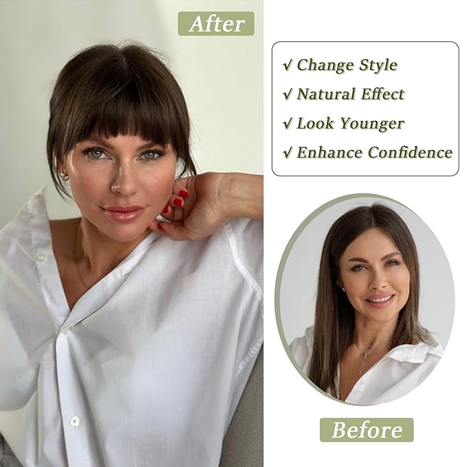 Clip in Bangs Real Human Hair Natural Black French Bangs Fringe with Temples Thick Curtain Bangs Clip on Bangs Curved Fake Bangs Hairpieces for Women for Daily Wear