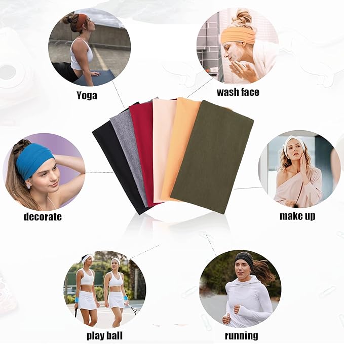 6 Packs Headbands for Women Wide Workout Headbands for Women Set Head Bands for Women's Hair Non Slip Hair Accessories