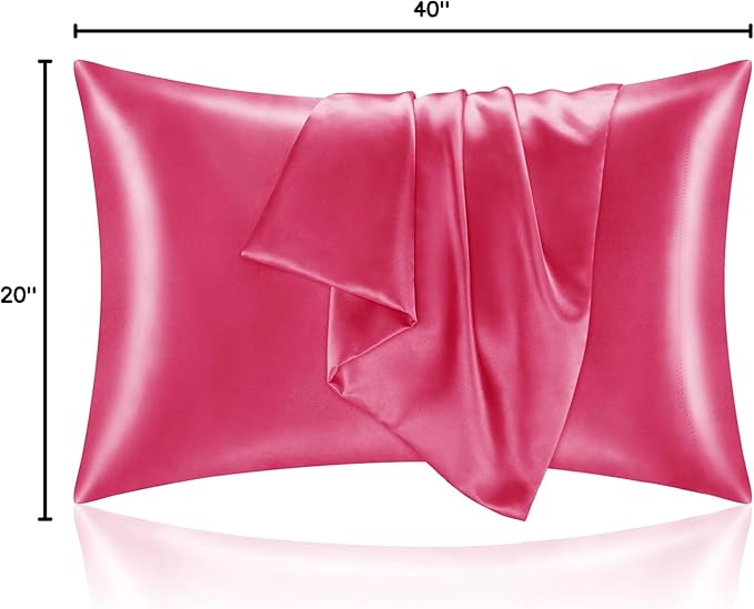 BEDELITE Satin Pillowcase for Hair and Skin, Super Soft and Cooling Similar to Silk Pillow Cases 2 Pack with Envelope Closure, Gift for Women Men(20"x40" King Size, Hot Pink)