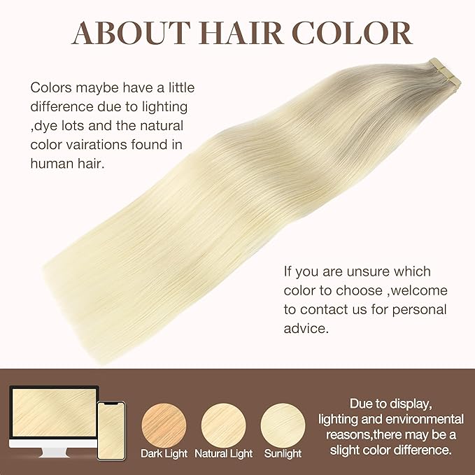 GOO GOO Tape in Hair Extensions Human Hair, 17/22/60 Ash Blonde to Golden Blonde and Platinum Blonde, 20inch 50g 20pcs, Skin Weft Seamless Invisible, Silky Straight with Thick Ends, Remy Human Hair