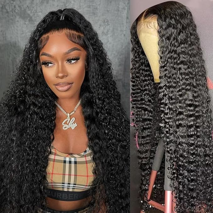 24 Inch Deep Wave Lace Front Wigs Human Hair 200% Density 13x6 HD Transparent Deep Wave Lace Front Wigs for Women Curly Wigs Pre Plucked with Baby Hair Glueless Wigs Natural Color