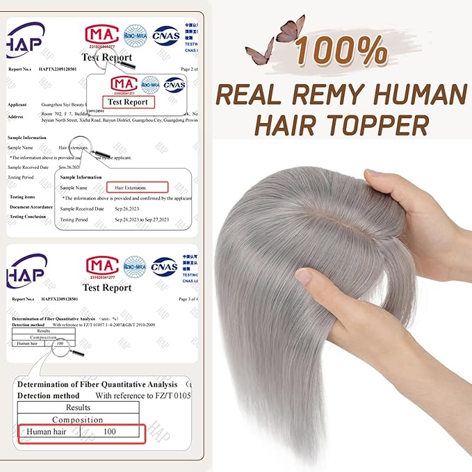 Rich Choices Real Human Hair Toppers for Women With Bang 100% Remy Human Hair Topper for Thinning Hair Clip in Silk Base Hair Topper 6 Inch G1 Grey Silver