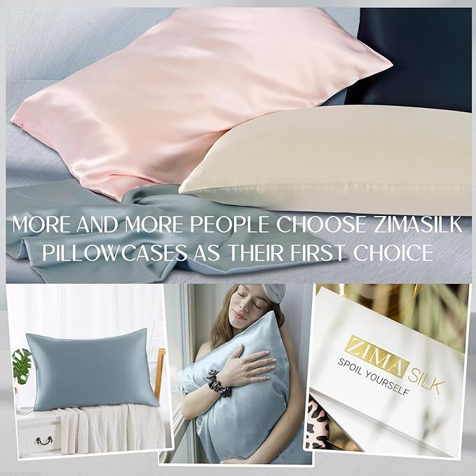 ZIMASILK 100% Pure Mulberry Silk Pillowcase for Hair and Skin Health,Soft and Smooth,Both Sides Premium Grade 6A Silk,600 Thread Count,with Hidden Zipper,1pc (King 20''x36'',Dusty Blue)