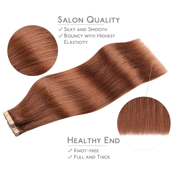 WENNALIFE Tape in Hair Extensions Human Hair, 40pcs 100g 18 inch Dark Auburn Copper Hair Extensions Real Human Hair Straight Tape in Extensions Invisible Human Hair Extensions Reusable Real Hair Exten
