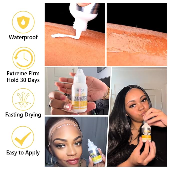 Goiple Wig Glue for Lace Front Wigs, Waterproof Lace Front Wig Glue for Wigs, Strong Hold Transparent Lace Adhesive for Hair Replacement Invisible Hair Bonding Wig Adhesive(1.28 fl oz)