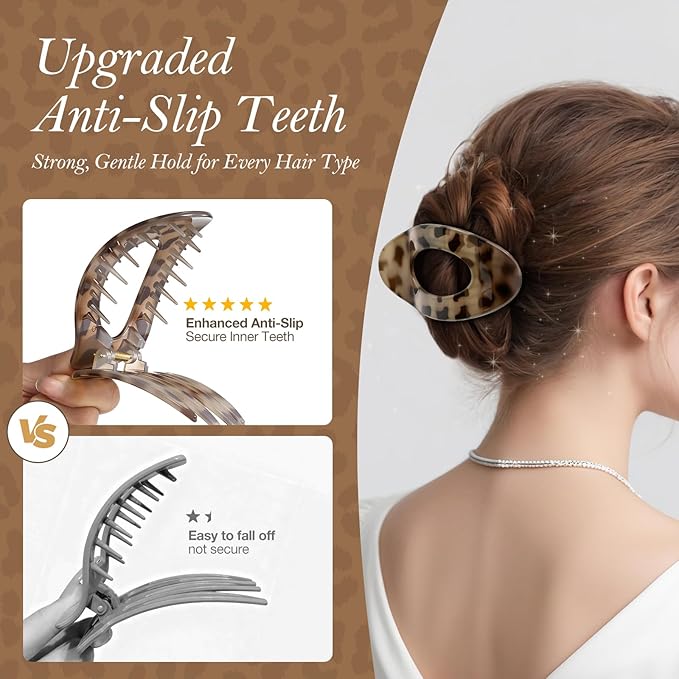 Upgraded 8 Pack French Flat Hair Clips for Women Girls, Matte Lay Flat Claw Clips, Large No-Slip Claw clips for Thick &Thin Hair, Strong Hold Styling Barrettes Accessories for Daily Styling (Leopard)
