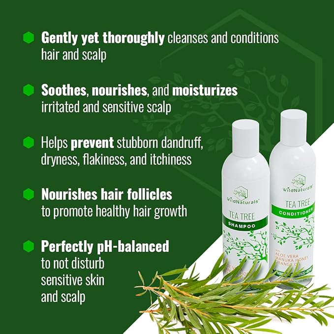 Tea Tree Oil Shampoo and Conditioner Set - Dry Scalp Treatment for Itchy Relief - Anti-Dandruff Thickening Formulas for Men & Women, All Hair Types