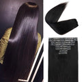 Injected Clip in Hair Extensions Real Human Hair Invisible Hand-Tied Weft Hair Extensions Clip in Human Hair Straight Seamless Clip ins for Women 8Pcs 120g 16inch #1B Natural Black
