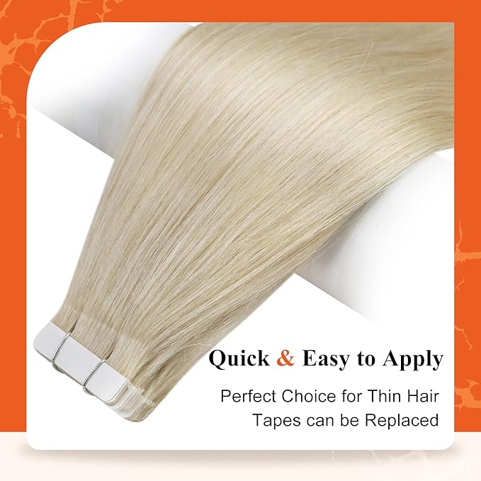Full Shine Double Sided Tape in Hair Extensions Color 60 Blonde Skin Weft 16 Inch Invisible Hair Extensions Human Hair Tape ins 20 Pcs Seamless Add Volume Remy Pu Glue on Hair 50G