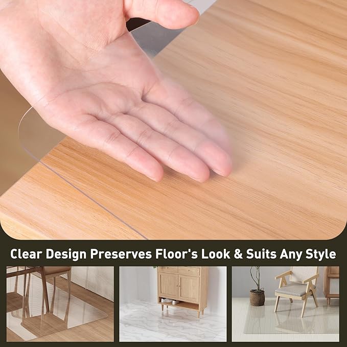 Area Floor Mat for Home, 6'×9' Large Transparent No Slip Waterproof Vinyl Area Rug, Spill Resistant Hard Floor Protector Cover for Bedroom, Easy Clean Splat Mat for Under High Chair