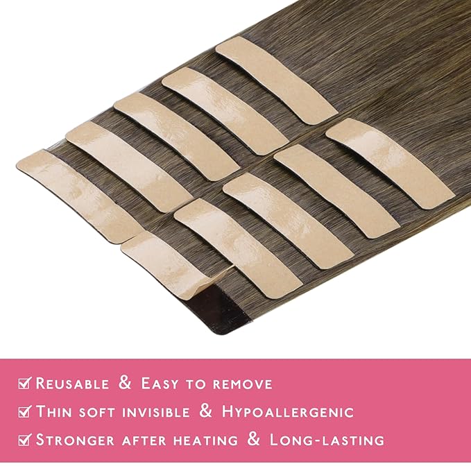 WENNALIFE Tape in Hair Extensions Human Hair Ombre Walnut Brown to Ash Brown and Bleach Blonde Tape in Extensions, 10pcs 20g 10 inch Remy Invisible Tape Ins Straight Real Human Hair Tape in Extensions