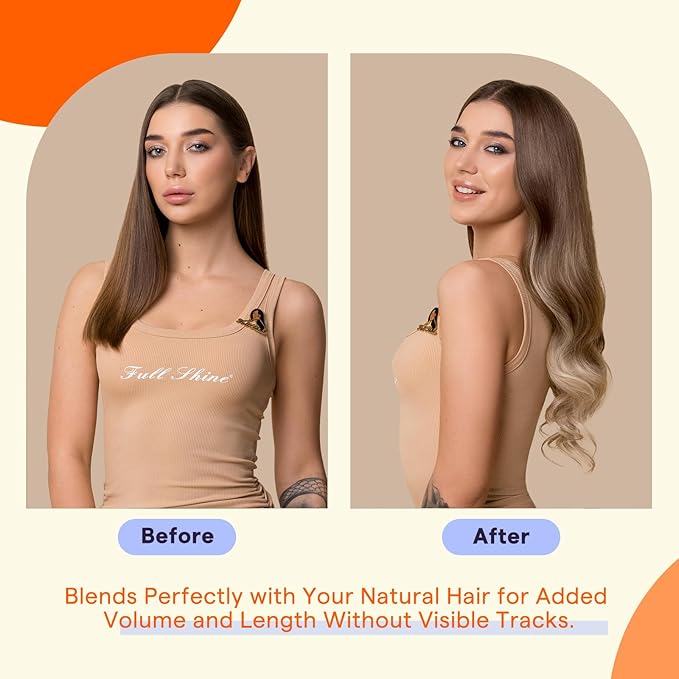 Full Shine Tape Ins Human Hair Extensions 18 Inch Remy Soft Extensions Balayage Color 8 Ash Brown Fading to 60 and 18 Ash Blonde Seamless Skin Weft Tape in Hair Extensions 20 Pcs 50 Grams for Party