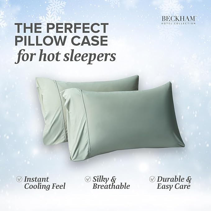 Beckham Hotel Collection Cooling Pillowcases for Hot Sleepers, Standard/Queen Size Set of 2, Cool Bedding, Envelope Closure, Silky Soft, Breathable, Moisture-Wicking, Aqua Gray